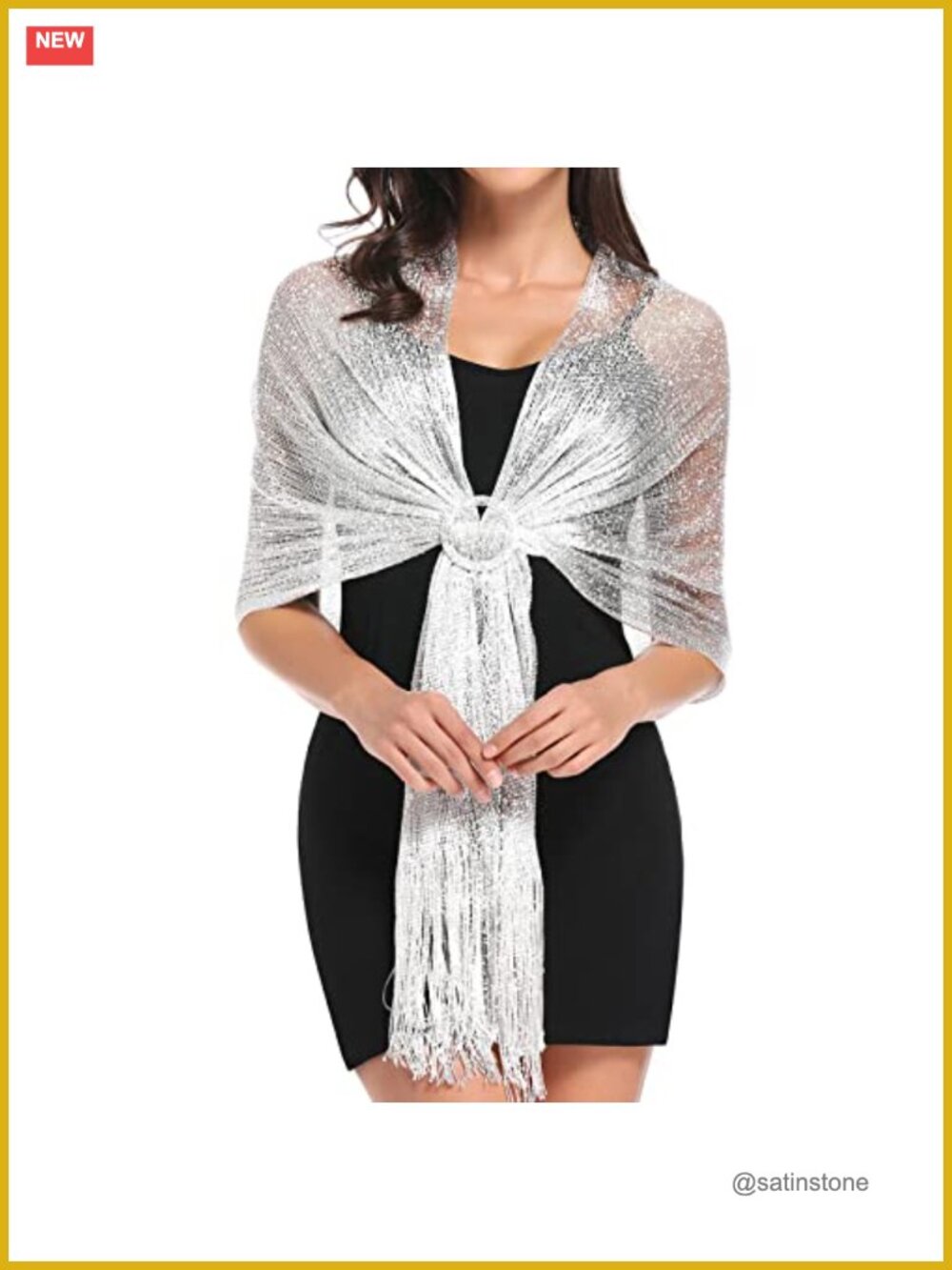 Evening Party Shawl Wrap Pashmina with Buckle Metallic Formal Wedding